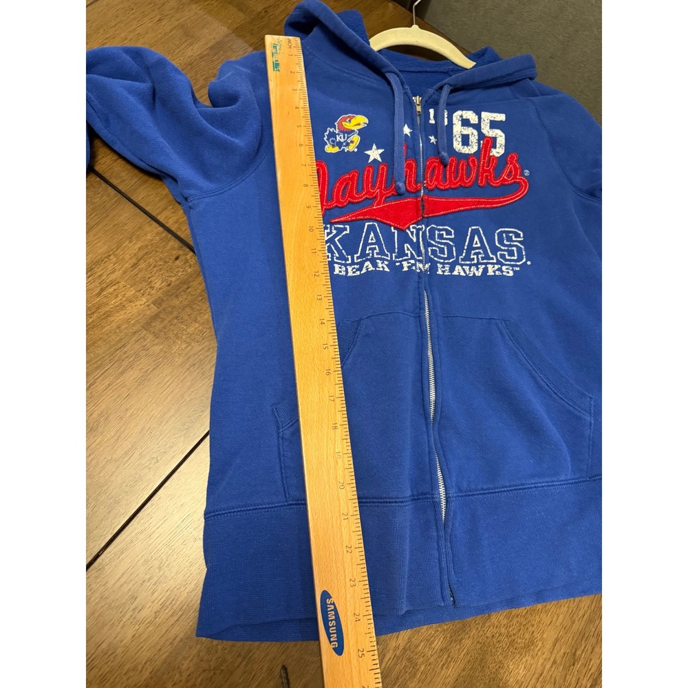 Soffe Kansas Jayhawks Full Zip Hoodie Royal Blue XL Chenille Patch Beak Em Hawks - Picture 4 of 6